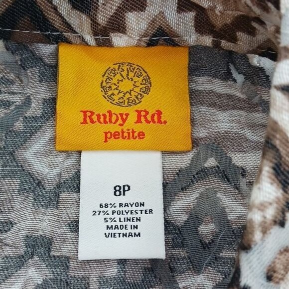 Ruby Rd. Blouse Geometric Linen Blend Semi Sheer Button Down Size 8 Petite - Picture 6 of 6